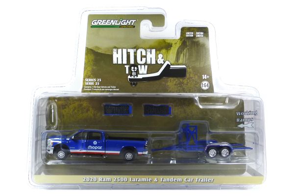Greenlight 32250-D RAM 2500 Laramie "Mopar" blau 2020 + Tandem Car Trailer - Hitch & Tow 25 Maßstab