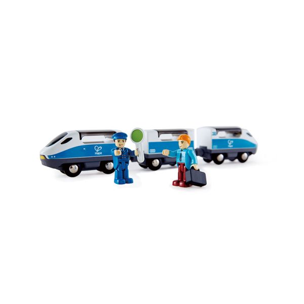 Hape E3728 Intercity-Zug blau/weiss für Holzeisenbahn NEU # 