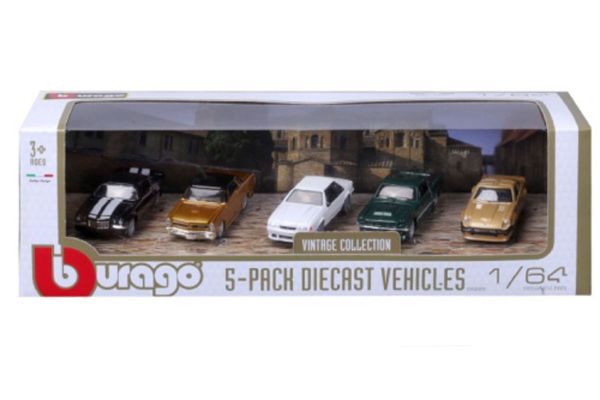 ***Bburago 59150 Geschenkset "Vintage Collection" Datsun, Chevrolet, Pontiac, Ford 5er Set Maßstab c