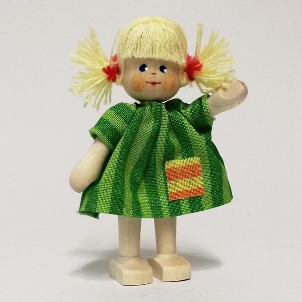 Anne Krebs 175-0 Puppe Mädchen, Kleid grün, Haare blond 1:12 für Puppenhaus Holz