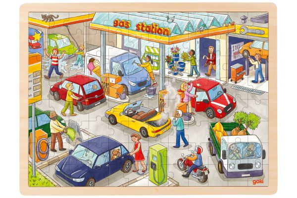 goki Einlegepuzzle Tankstelle