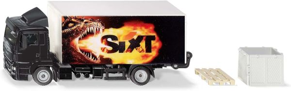 Siku 1997 MAN "SIXT" Koffer LKW Ladebordwand und Gitterbox schwarz/weiss Maßstab 1:50