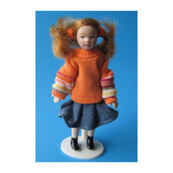 Creal 269533 Puppe "Mädchen" Pullover orange Porzellan 1:12 für Puppenhaus