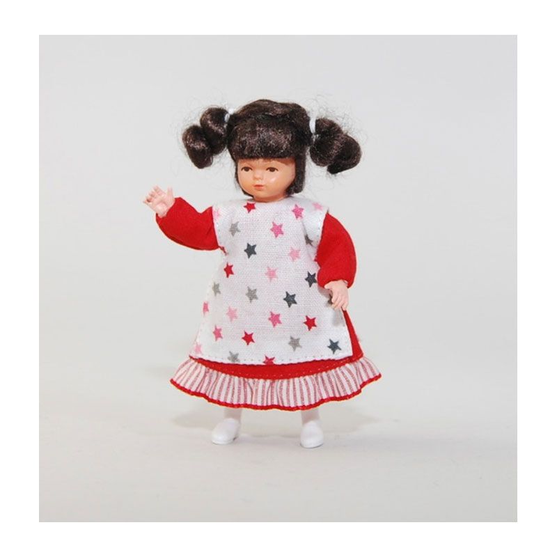 Caco 1070200 Puppe „Mädchen im Sternenkleid“ 7 cm Biegepuppe 1:12 Puppenhaus