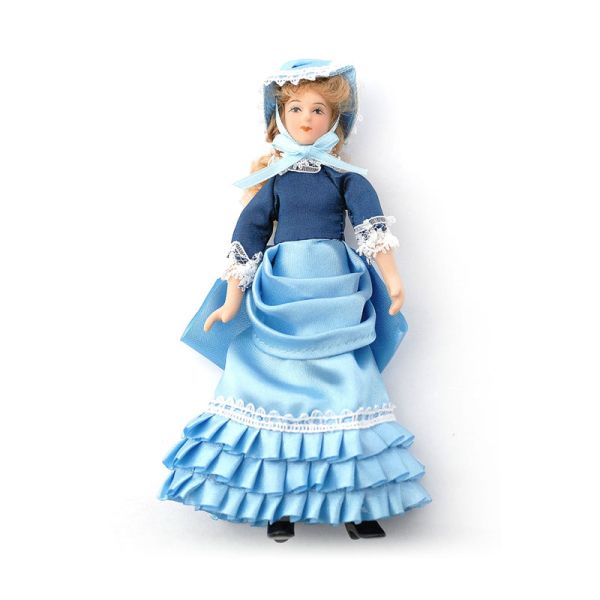 Dolls House 6364 Puppe Estella hellblaues Kleid 1:12 für Puppenhaus