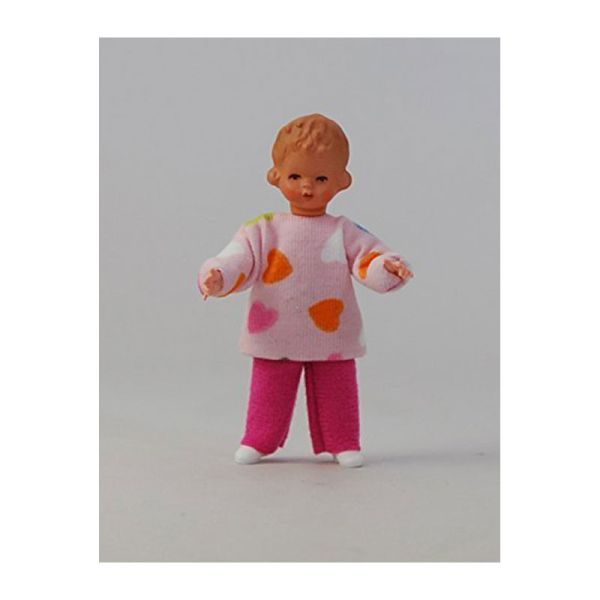 Caco 20178000 Puppe &quot;Mädchen&quot; 7 cm rosa Biegepuppe 1:12 für Puppenhaus